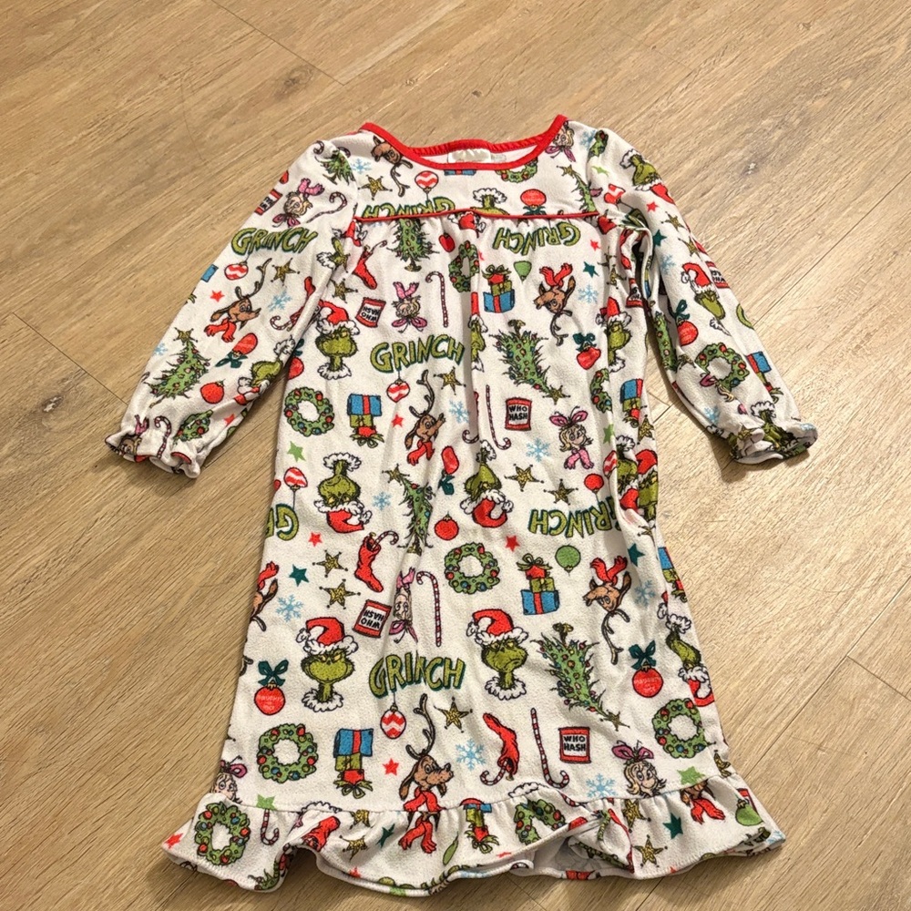 Grinch Kids Pajamas Nightgown - White with Red Accents